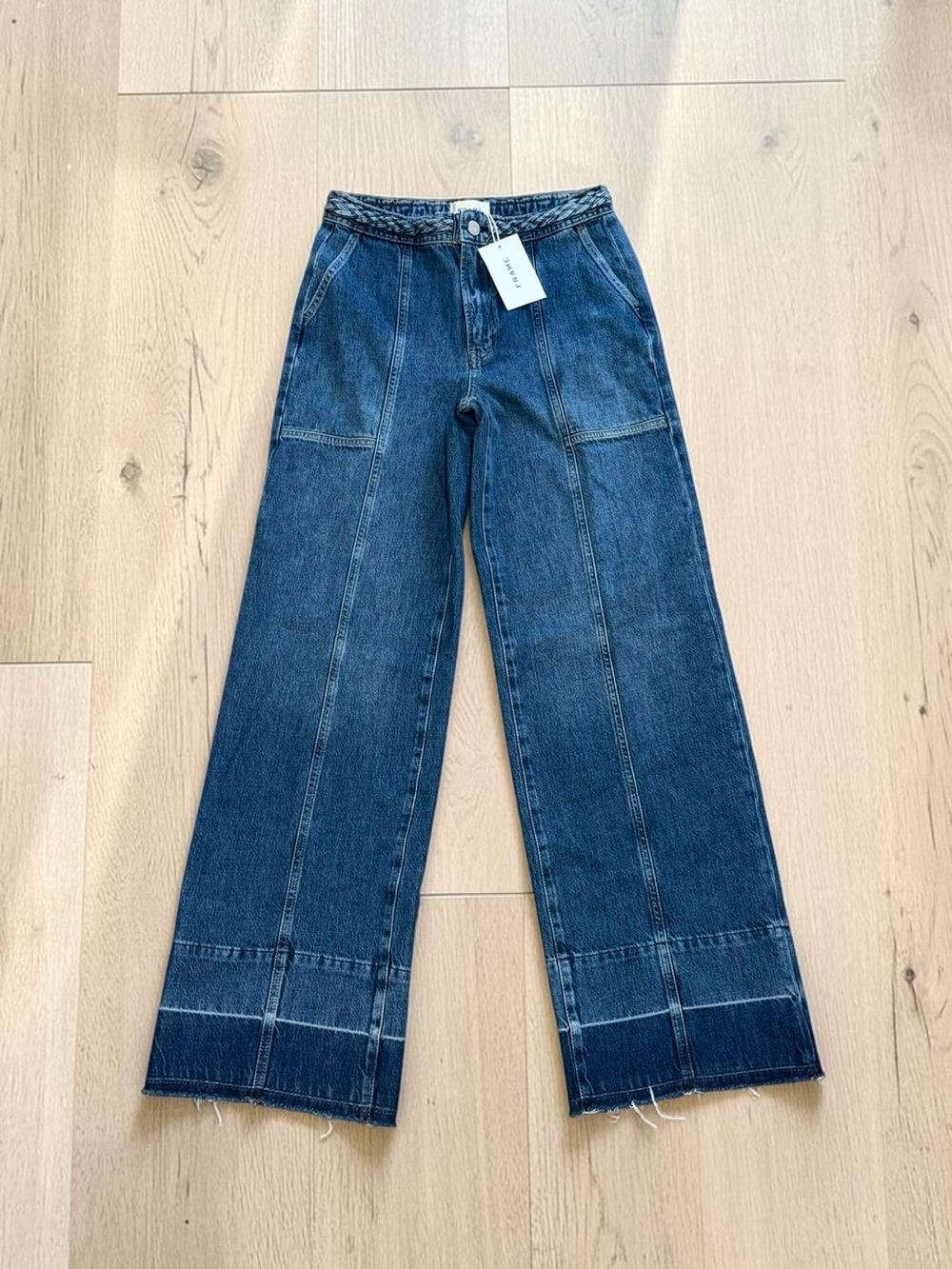 Frame Denim NWT Braided Waistband Wide-Leg Jeans in Dew Drop Size 27